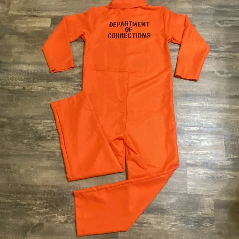Spirit Halloween Adult S/M Orange DOC Inmate Convict Costume Cosplay Theater